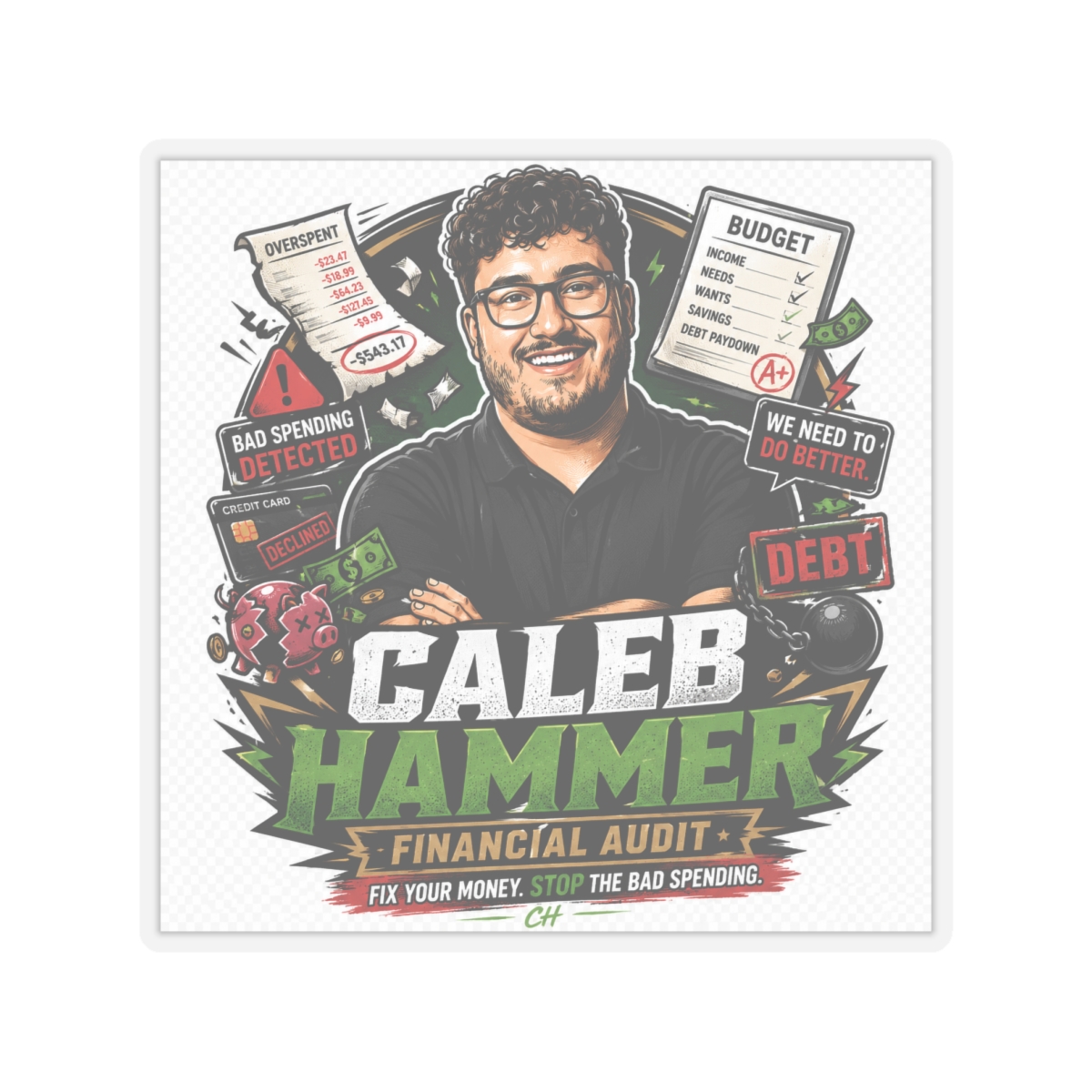 Caleb Hammer Sticker #7 - alternate angle 3, merchandise